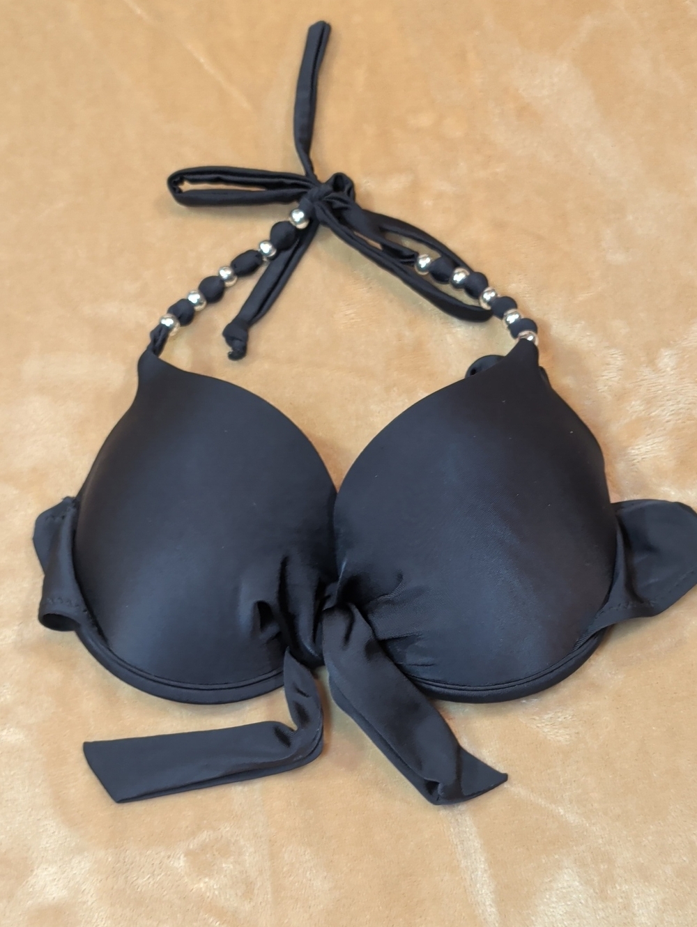 Shaping Black Beaded Halter Bikini Top